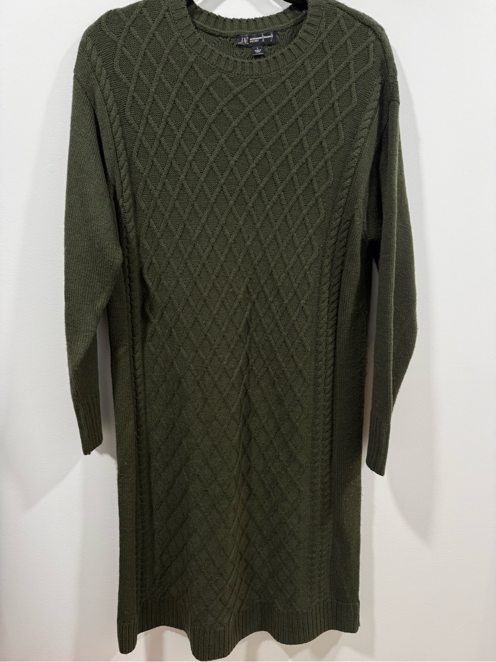 INC International Concepts Olive Cable Knit Crewneck Sweater Dress